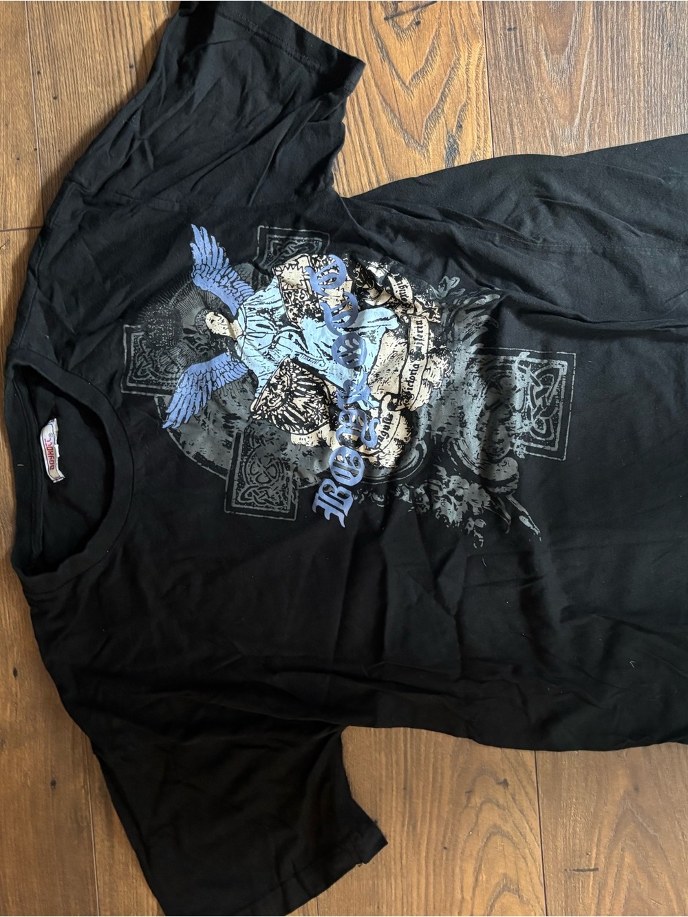 Men's Black Short-Sleeve Graphic Tee with Blue Accent